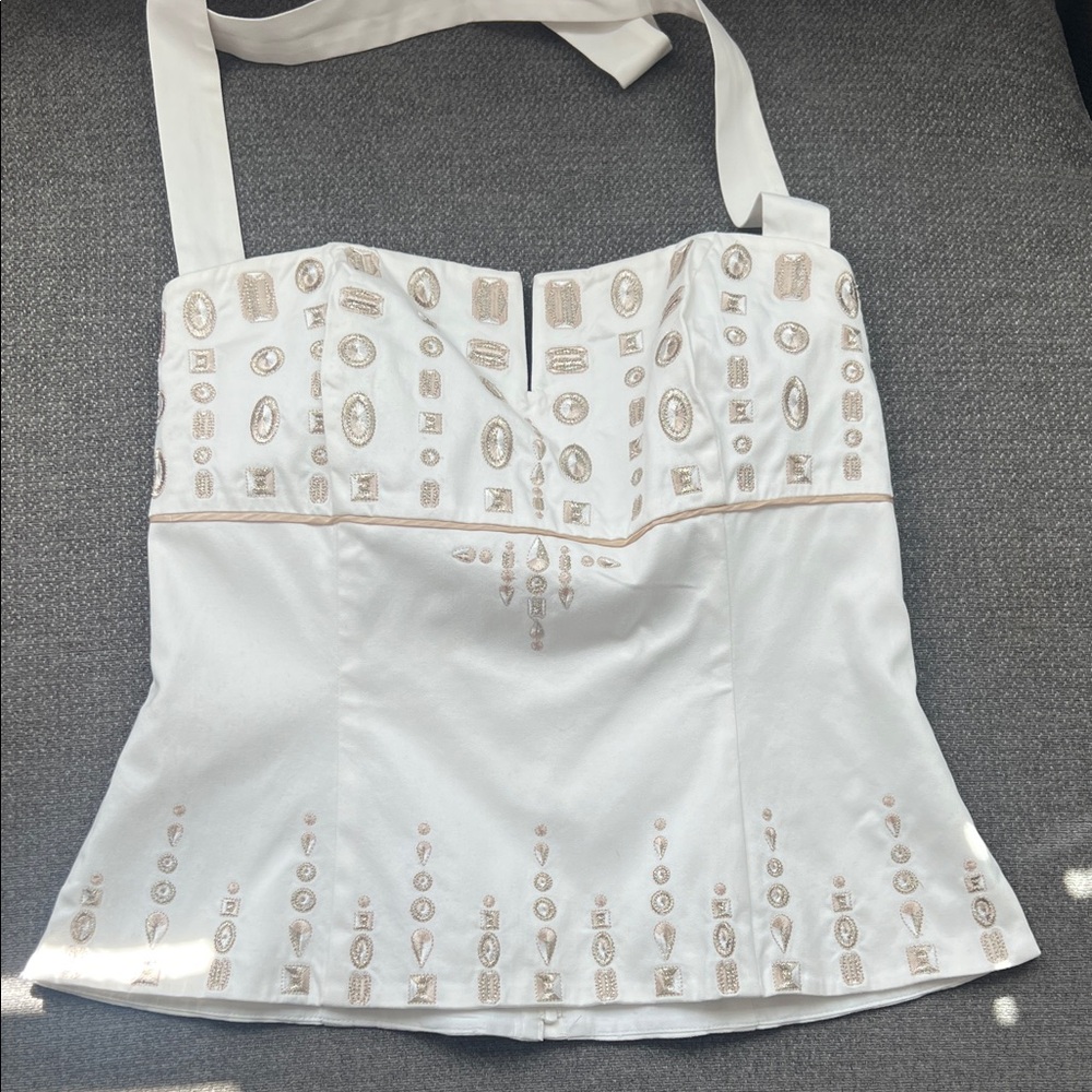 White House Black Market White Embellished Halter Top